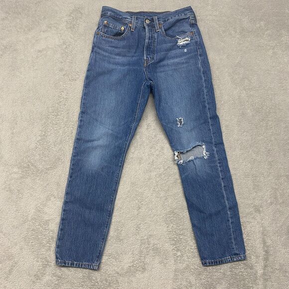 Levi's Denim - Levi's Jeans Womens 26 Blue 501 Skinny Button Fly Ripped Medium Wash Denim